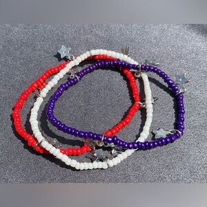 Patriotic Heishi Bead Red White Blue Star America 4th of July Stretch Bracelet